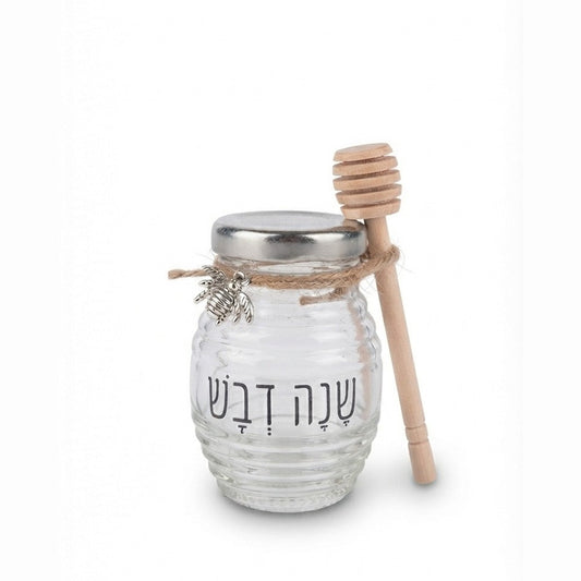 צנצנת דבש עגולה בעיצוב כוורת במבחר כיתובים-כלי לדבש-MAMA-שנה דבש כסף-סופר הום
