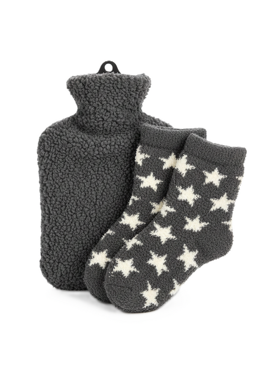 סט בקבוק חם וזוג גרביים - מגוון צבעים-MAMA-אפור כהה משולב לבן-סופר הום