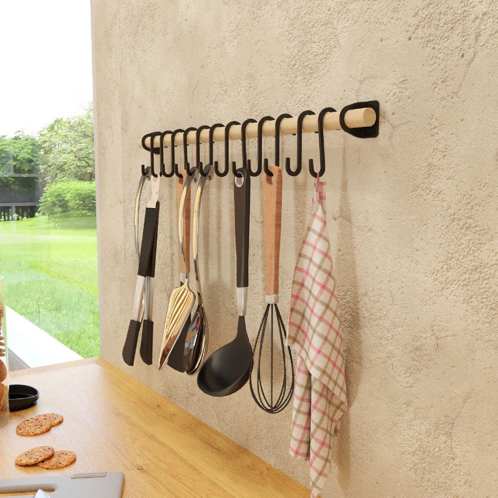 מתקן תליה מעץ כולל ווים-מתלים למטבח-SEOWOOD-סופר הום