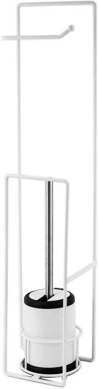 מעמד לנייר טואלט + מברשת אסלה-מתקן נייר טואלט עומד-SUPERHOME סופרהום-לבן-סופר הום