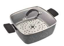 טען תמונה לצפייה בגלריה, KINGSTONE סיר טיגון מרובע 24 ס"מ שחור עם סל טיגון ומגש אידוי דגם-סיר טיגון-Soltam סולתם-סופר הום