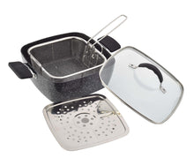 טען תמונה לצפייה בגלריה, KINGSTONE סיר טיגון מרובע 24 ס"מ שחור עם סל טיגון ומגש אידוי דגם-סיר טיגון-Soltam סולתם-סופר הום