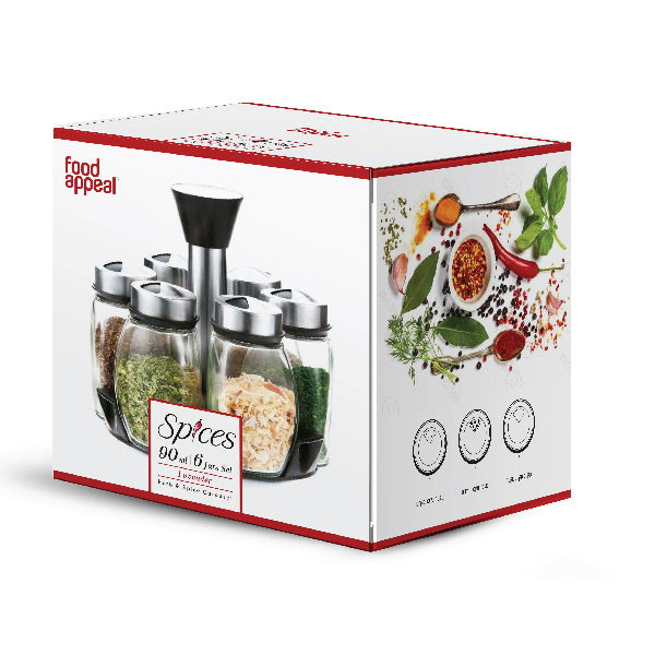 LAVENDER מעמד תבלינים מסתובב 6 צנצנות 120 מ"ל-מעמד תבלינים-Food Appeal-סופר הום