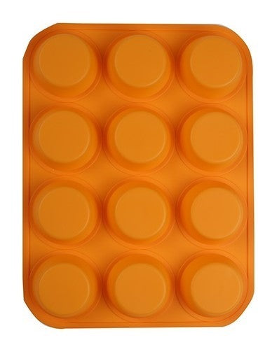 תבנית סיליקון מאפינס 12 שקעים-תבנית סיליקון-MAMA-כתום-סופר הום