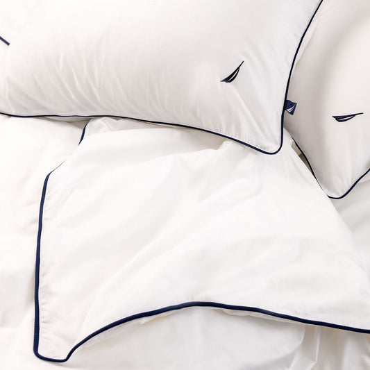 NAUTICA סט מצעים כותנה איכות פרימיום במגוון צבעים-סט יחיד-NAUTICA-לבן+מסגרת כחולה-יחיד-סופר הום