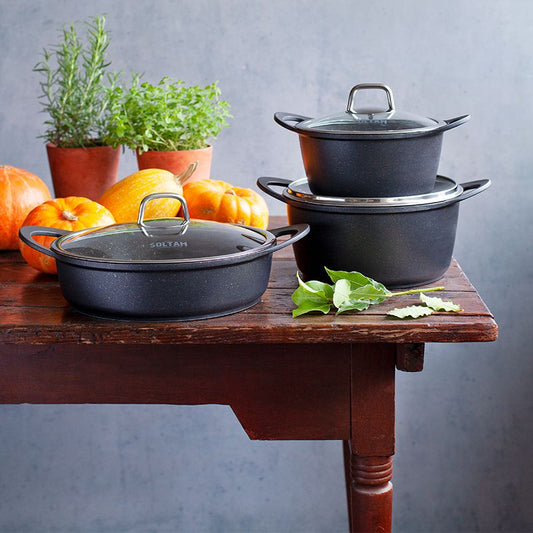 RICHSTONE סדרת סירים שיש זהב וכסף יציקת אלומניום במגוון גדלים-סירי אלומיניום-Soltam סולתם-קלחת 1.4 ליטר - קוטר 16 ס"מ-סופר הום