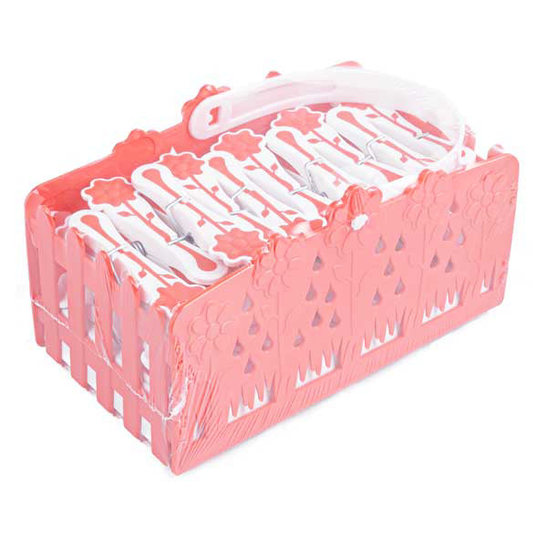 20 אטבי כביסה בסלסלה דקורטיבית עם קישוט פרחים-אטבי כביסה-ARCOPLAST-סופר הום