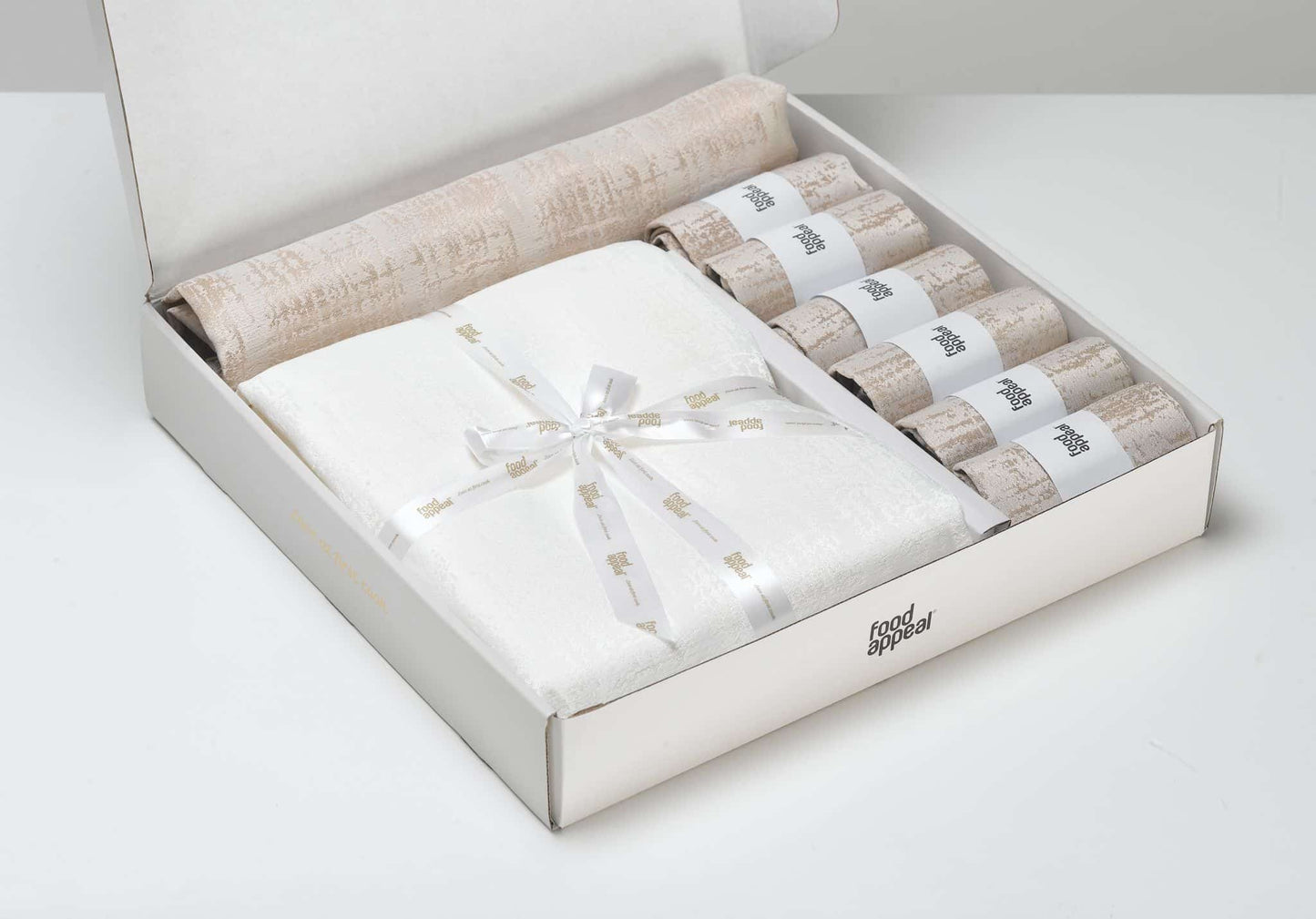 מארז מפת שולחן 260 ס"מ + ראנר 120X45 ס"מ + 6 מפיות 40X40 ס"מ-מארז מפה ומפיות-Food Appeal-סופר הום