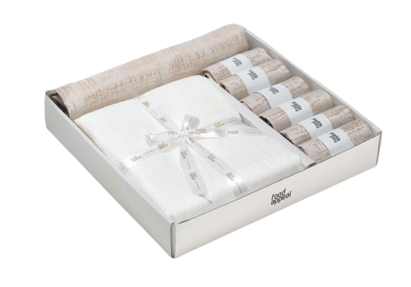 מארז מפת שולחן 260 ס"מ + ראנר 120X45 ס"מ + 6 מפיות 40X40 ס"מ-מארז מפה ומפיות-Food Appeal-סופר הום