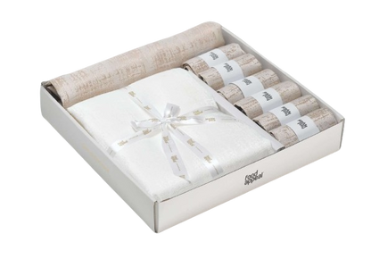 מארז מפת שולחן 260 ס"מ + ראנר 120X45 ס"מ + 6 מפיות 40X40 ס"מ-מארז מפה ומפיות-Food Appeal-סופר הום