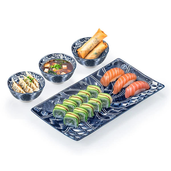 סט הגשה יפני 4 חלקים מגש ו- 3 קעריות פורצלן OSAKA-הגשה פורצלן-Food Appeal-סופר הום