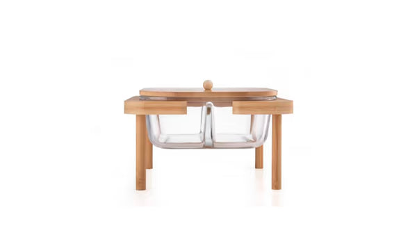 קערת זכוכית מחולקת + מעמד במבוק - 3 חלקים-קברט מחולק-Naaman נעמן-סופר הום