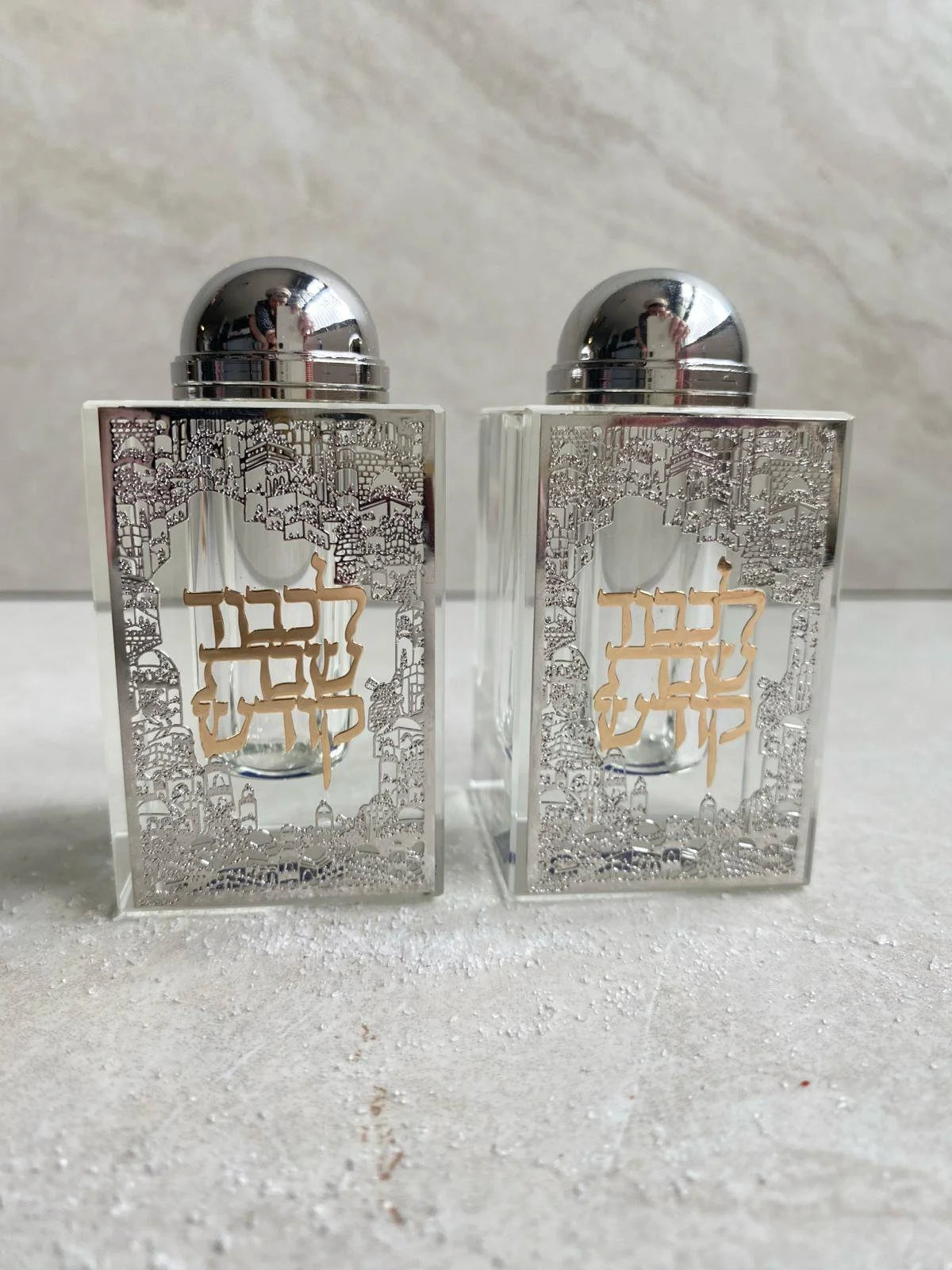 זוג מלחיות קריסטל - מגוון דגמים-מלחייה סגורה-סופר הום-מסגרת ירושלים כסף-סופר הום