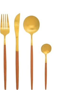 סט סכום 24 חלקים-זהב בגימור עץ-סכו"ם זהב-Cucina-סופר הום
