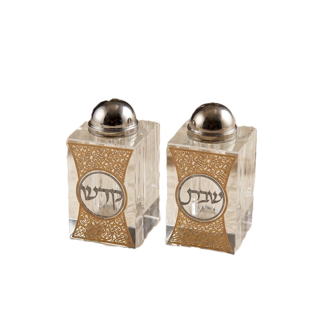 זוג מלחיות זכוכית מלח ופלפל - מגוון צבעים-מלחייה סגורה-אבי מתנות-שקוף זהב כסוף-סופר הום