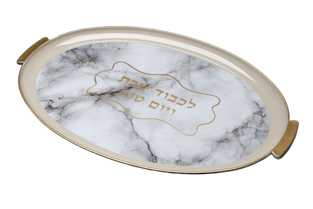 מגש לנרות מהודר - דגם שיש וזהב-מגשי נרות מתכת-סופר הום-סופר הום