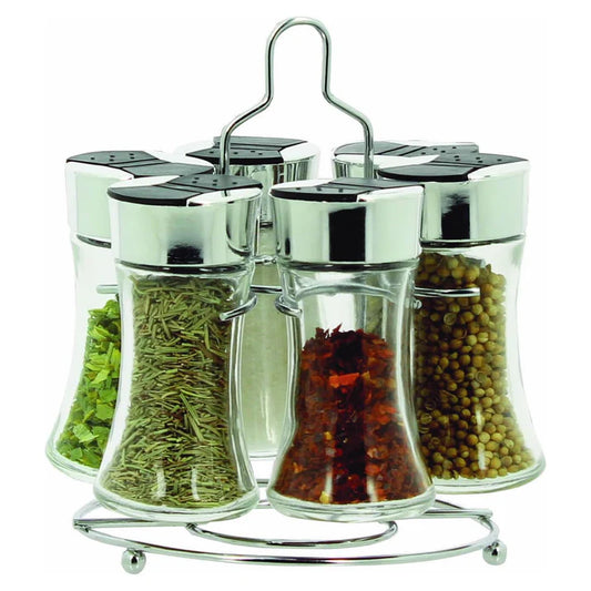 סט 6 צנצנות תבלינים זכוכית במעמד מסתובב-מעמד לתבלינים-Fresco-סופר הום