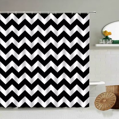 וילון אמבטיה 240*180 דגם שחור לבן-וילון אמבטיה-SUPERHOME סופרהום-סופר הום