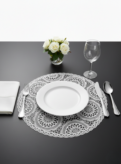 פלייסמנט תחרה עגול - מגוון צבעים-פלייסמנט-SUPERHOME סופרהום-לבן-סופר הום