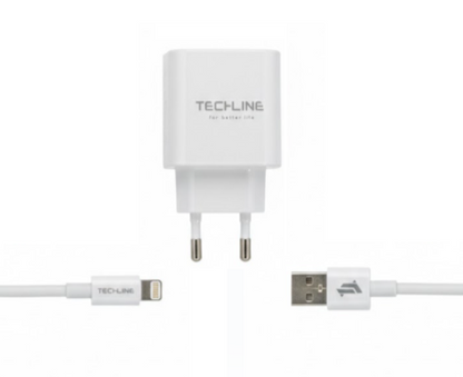 מטען קיר שתי יציאות + כבל TYPE C – TECHLINE-אביזרים לנייד-TECHLINE-סופר הום