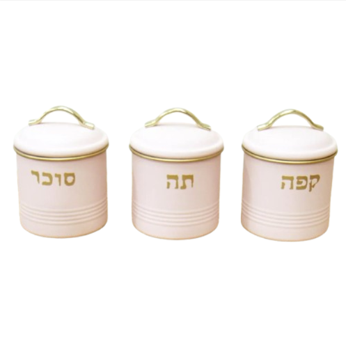 סט תה קפה סוכר פח עם ידיות זהב - מגוון צבעים-סט תה קפה סוכר-גרופי מתנות-ורוד-סופר הום