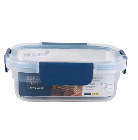 קופסת אחסון Super Lock Next אנטיבקטריאלית מלבנית 600 מ"ל - אפור/ כחול-קופסאות מטבח פלסטיק-Rose & Stein-כחול-סופר הום