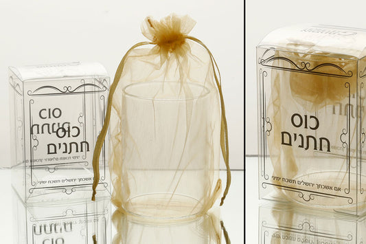 כוס חתנים בשקית רשת זהב-כוסות זכוכית-GOLYAN-סופר הום