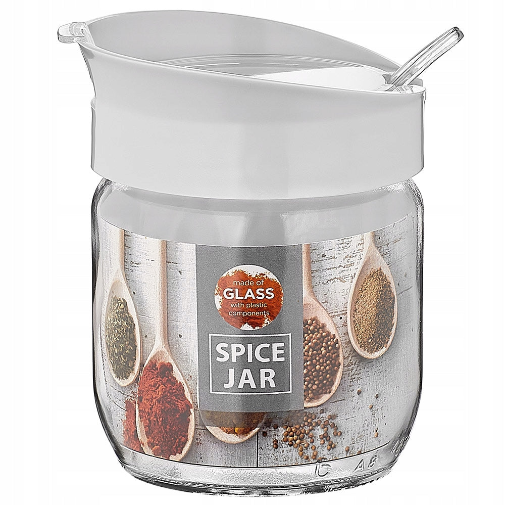צנצנת זכוכית לתבלינים עם מכסה וכפית מפלסטיק-צנצנת תבלינים-סקטור אפיקים-סופר הום