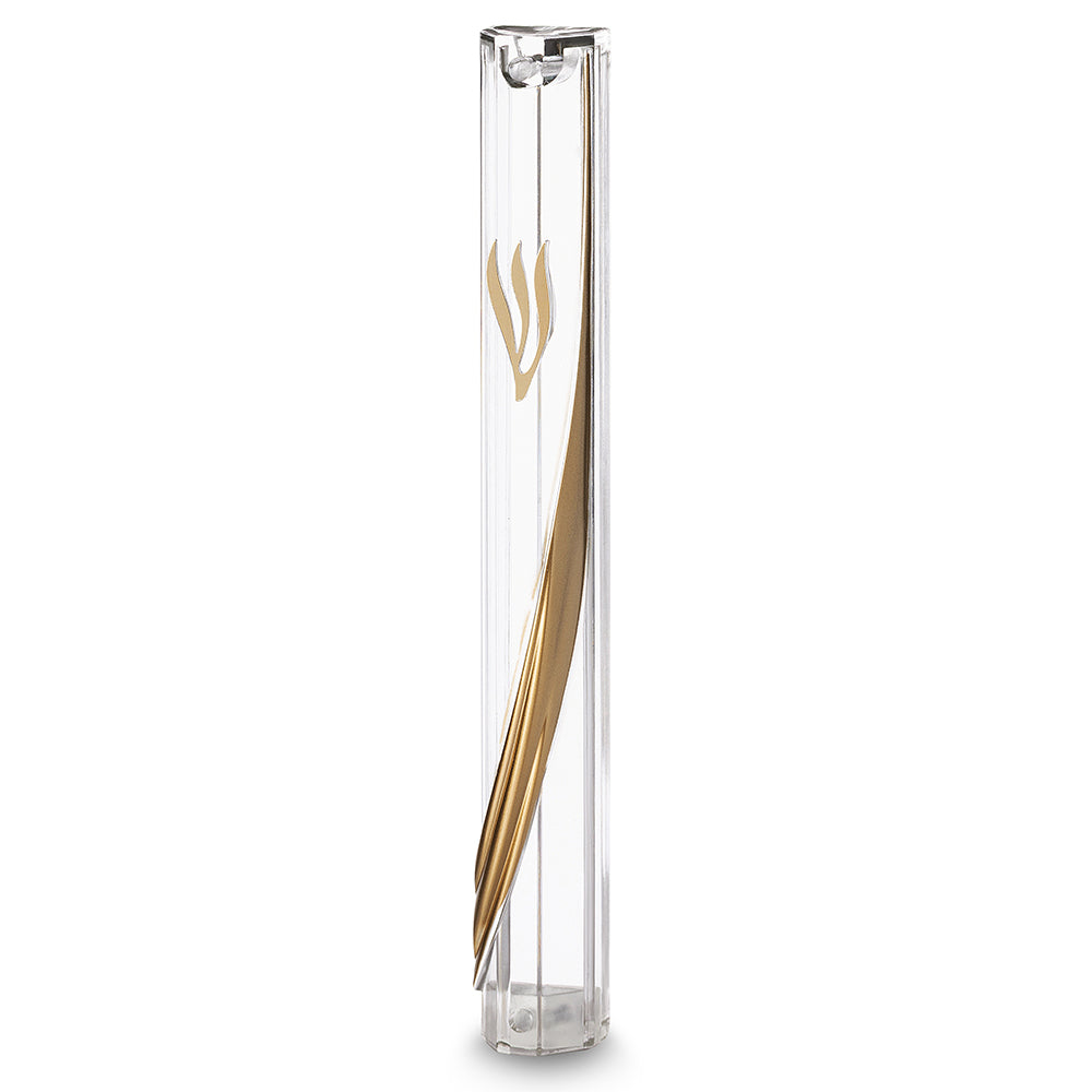 מזוזה פלסטיק שקופה פס זהב מעוגל-בתי מזוזה-ART JUDAICA-סופר הום