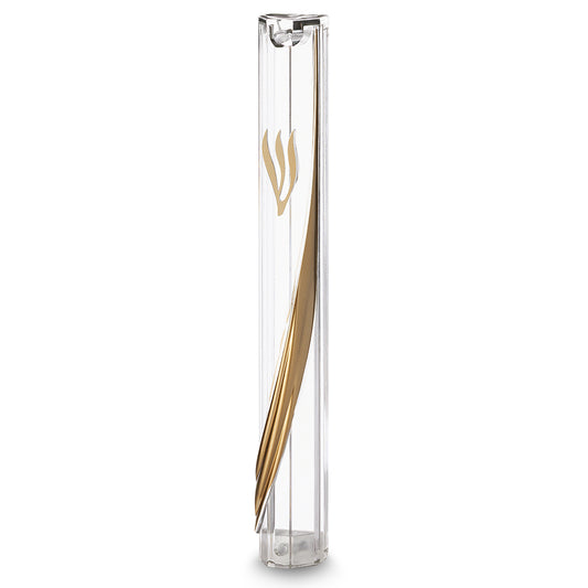 מזוזה פלסטיק שקופה פס זהב מעוגל-בתי מזוזה-ART JUDAICA-סופר הום
