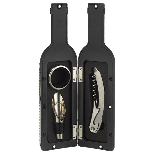 סט אביזרים ליין בתוך בקבוק עם פלקטה גוון שחור 23 ס"מ-פותחן ליין-ART JUDAICA-סופר הום