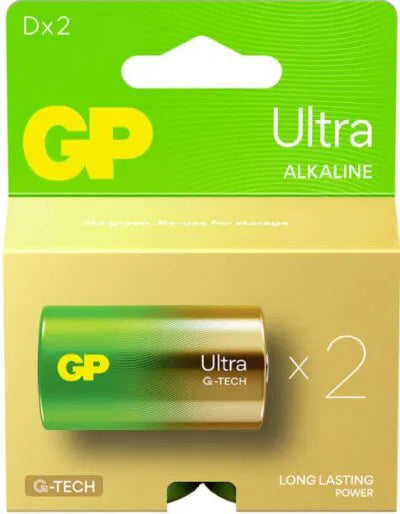 זוג סוללות Ultra Alkaline 1.5V 14A D GP GPPCA13AU088 - סוג D-בטריה-GP-סופר הום