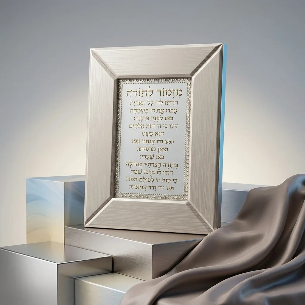 ברכת "מזמור לתודה" ממוסגרת בזכוכית חומה - 19*24 ס"מ