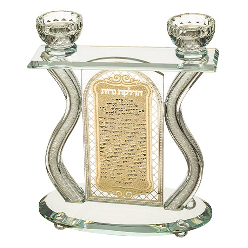 פמוטי קריסטל עם פלקטה הדלקת נרות - 25 ס"מ-פמוטי קריסטל-ART JUDAICA-סופר הום