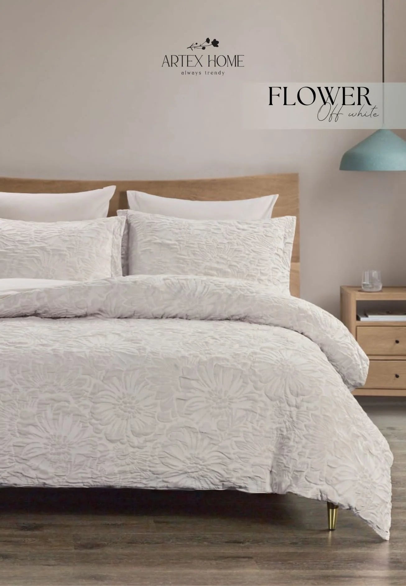 סט מצעים יחיד ג'קארד יוקרתי דגם FLOWER OFFWHITE-סט יחיד-ARTEX HOME-סופר הום
