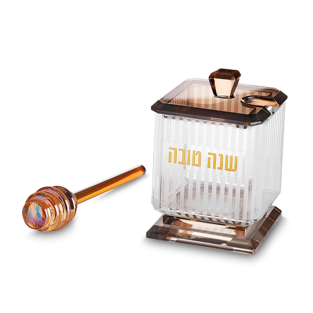 כלי מהודר לדבש מקריסטל 10x6.5 ס"מ - רוז גולד-כלי לדבש-ART JUDAICA-סופר הום
