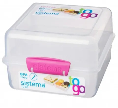 קופסת אוכל 1.4 ליטר Sistema שקופה-קופסאות מטבח פלסטיק-Sistema-ורוד-סופר הום