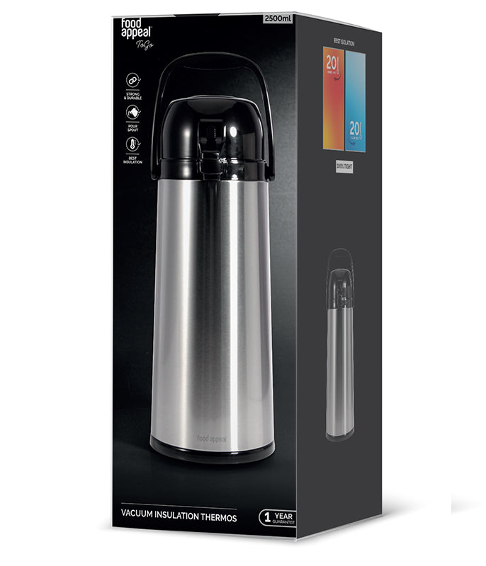 תרמוס משאבה גוף נירוסטה 2.5 ליטר TO GO-תרמוס משאבה-Food Appeal-סופר הום