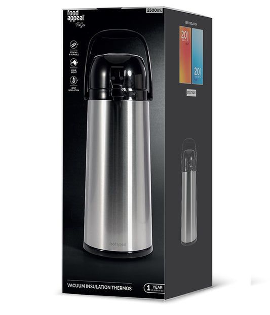 תרמוס משאבה גוף נירוסטה 2.5 ליטר TO GO-תרמוס משאבה-Food Appeal-סופר הום