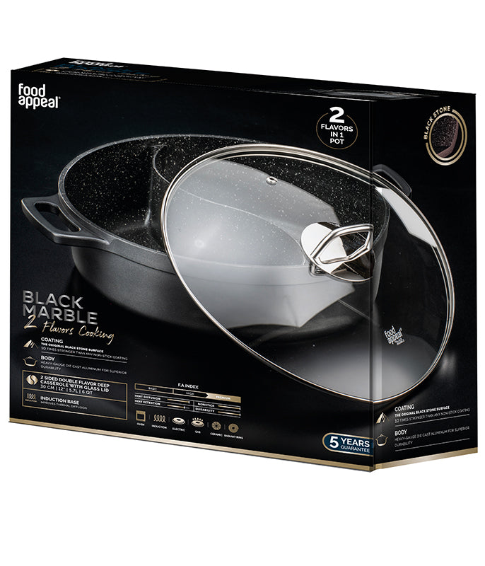 סיר מחולק 30 ס"מ 5.7 ליטר דופן ישרה BLACK MARBLE-סירי אלומיניום-Food Appeal-סופר הום