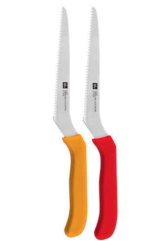 זוג סכיני חיתוך משוננות רב-תכליתיות CLASSIC - מגוון צבעים-סכין מטבח-Food Appeal-אדום וכתום-סופר הום