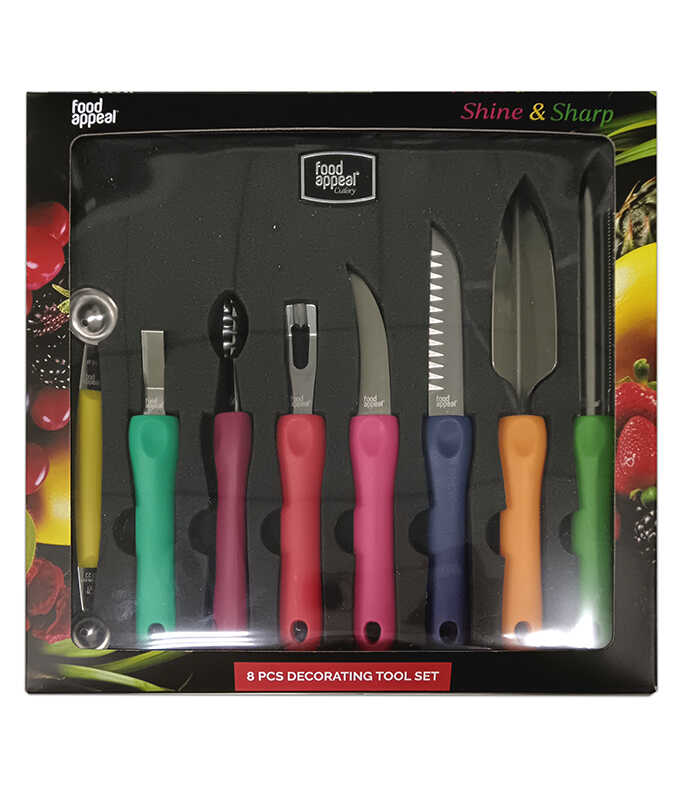 ערכת כלים רב תכליתיים לפיסול וחיתוך פירות - סט 8 חלקים SHINE&SHARP-סכיני עיצוב פירות וירקות-Food Appeal-סופר הום