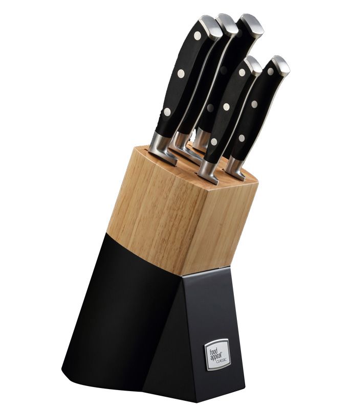 בלוק סכינים 6 חלקים - גימור שחור\לבן-סט סכינים-Food Appeal-שחור-סופר הום