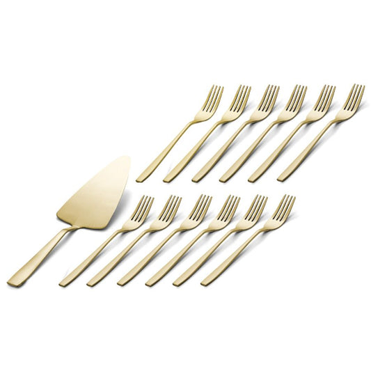 מארז הגשה לעוגה - מרדה + 12 מזלגות עוגה GOLD TOPAZ-CHAMPGANE מאט-סט סכו"ם לעוגה-Food Appeal-סופר הום