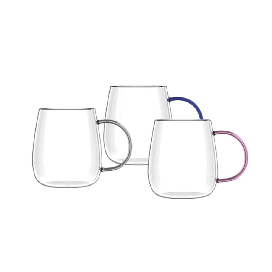 מארז 3 כוסות עם ידיות צבעוניות MALAZIYA-כוסות זכוכית-Food Appeal-סופר הום