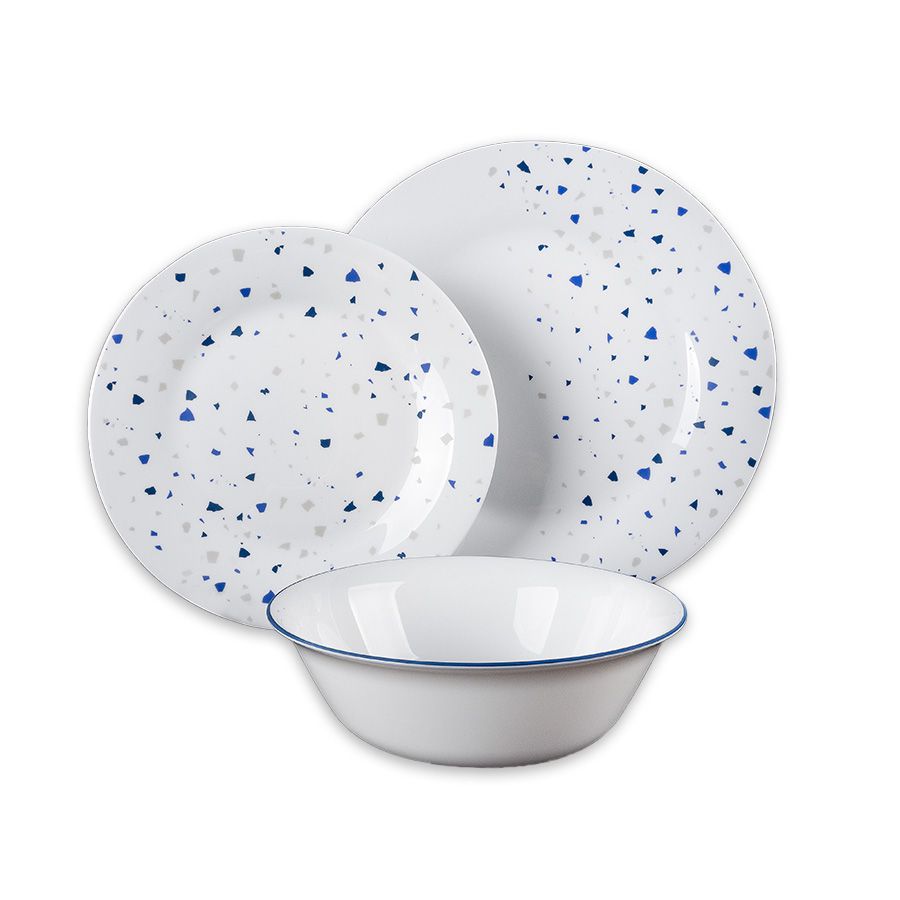 סט אוכל 18 חלקים - TERAZO BLUE-סט צלחות זכוכית אופל-Food Appeal-סופר הום