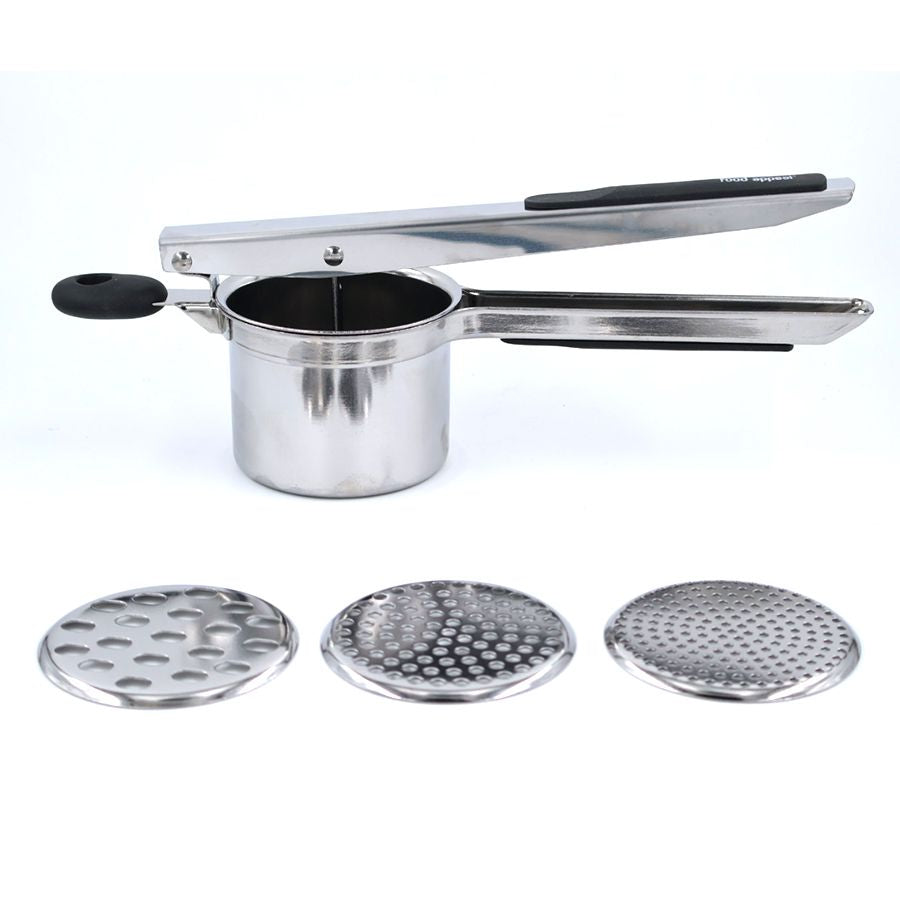 מועך ירקות בלחיצה כולל 3 דיסקיות - נירוסטה-מועך תפו