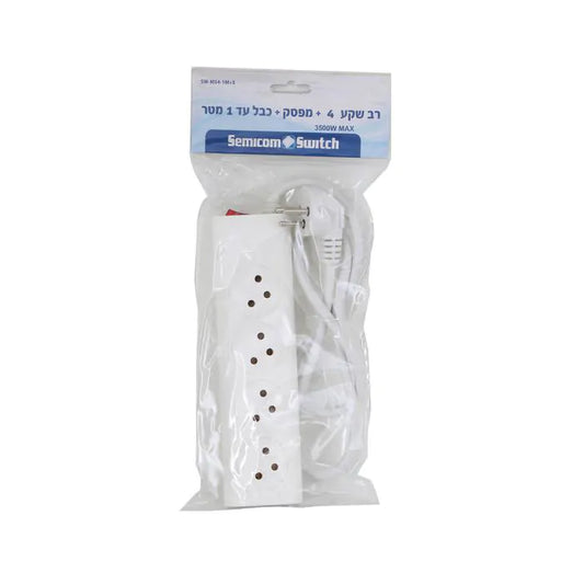 רב שקע 4 + עד 1 מטר + מפסק-רב שקע-Semicom-סופר הום