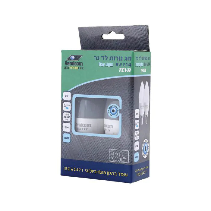 זוג נורות 8W A60 SAFETY E14 אור יום-נורה-Semicom-סופר הום