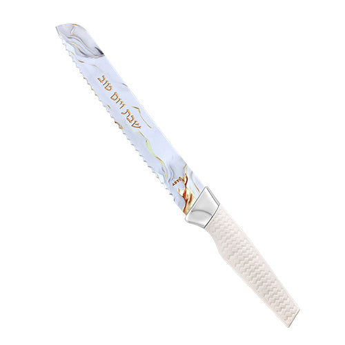 סכין חלה עם הדפסה "שבת ויום טוב" דוגמאות שונות 32 ס"מ-סכין חלות-ART JUDAICA-שיש עם כיתוב קטן-סופר הום